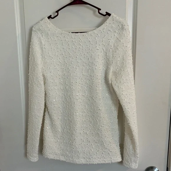 Jennifer Lopez White Textured Knit | Size M | Subtle Sparkle - Picture 1 of 6